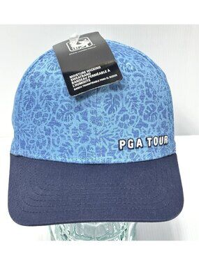 PGA TOUR Golf Hat Mens Blue Floral Moisture Wicking Adjustable Baseball Cap New